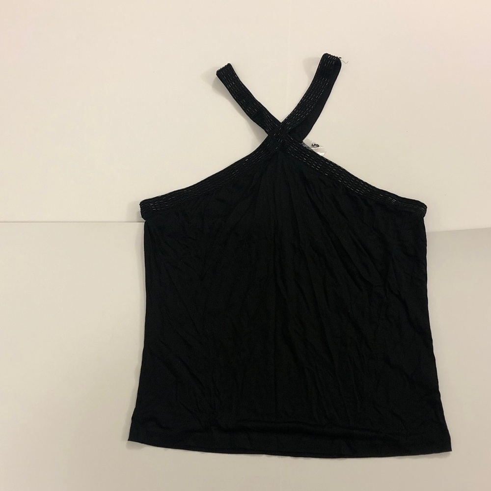 Club Monaco L Tank Halter Top Black Beaded & Neckline Straps Excellent Condition